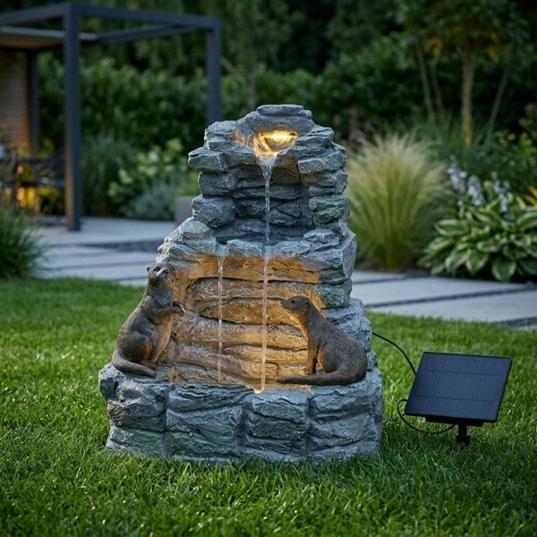 Garden Greatness Otter Falls Hybrid Solar Garden Water Feature