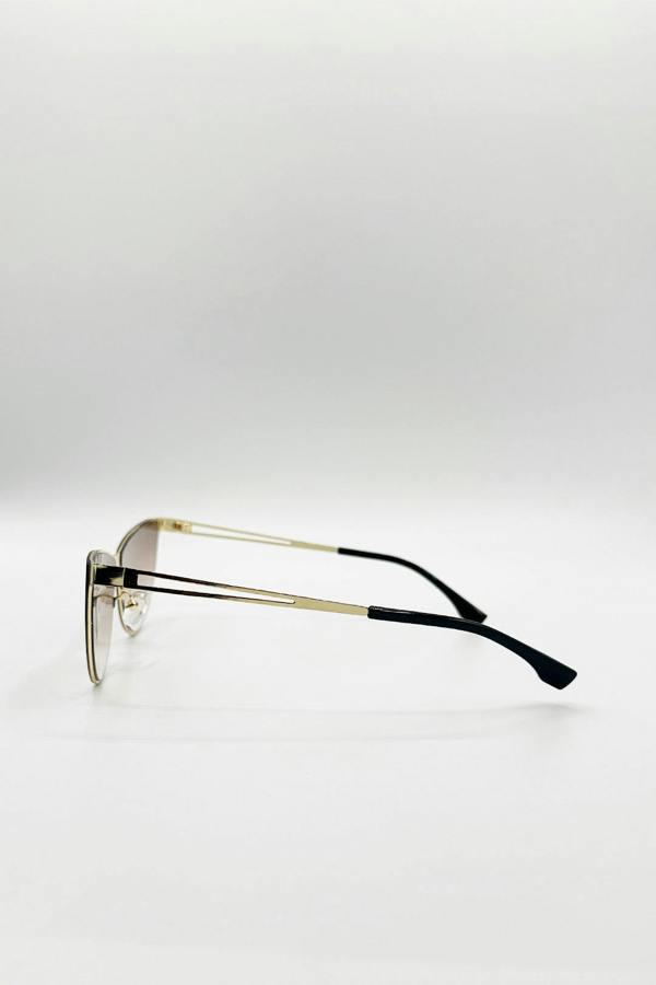 Roung Flat Top Metal Sunglasses  In Brown - svnx