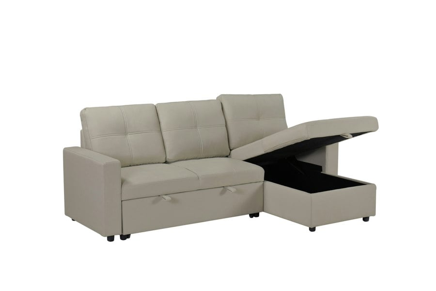SQUAREBOXX Newport Leather 3 Seater Pullout Sofa Bed in Beige with Storage Compartment