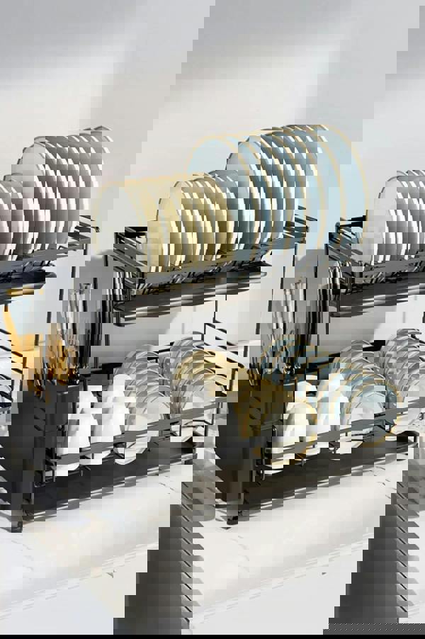 Living and Home 2-Tier Dish Drainer Rack Drying Rack with Detachable Drainboards & Kitchenware Holder