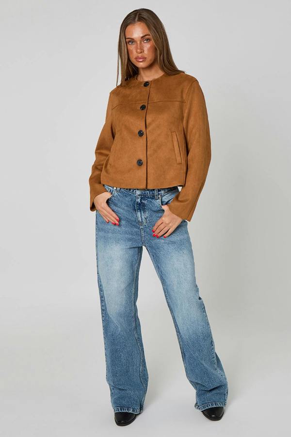 Urban Bliss Cropped Faux Suede Button Front Jacket