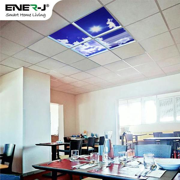 ENER-J Set of 4 SKY Cloud LED Panels, Colour Changing and Dimmable, 60x60cm 40W 3D Effect, Ceiling Light with Remote, 2200 Lumens