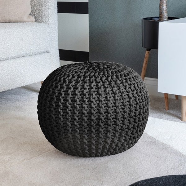 Snug City Knitted Pouffe Chunky Round Footstool Ottoman 100% Cotton