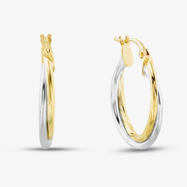 T. H. Baker 9ct Two Tone Twist Crossover Creole Earrings UER116YW