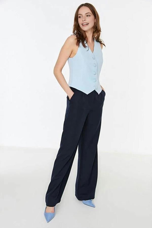 WOVCOR Crop Woven Vest with Buttons