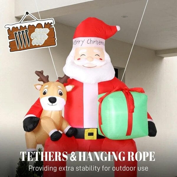 Bobobiy 9.3ft Giant Christmas Inflatable Hanging Santa Claus Sitting w/ Reindeer, Gift Box