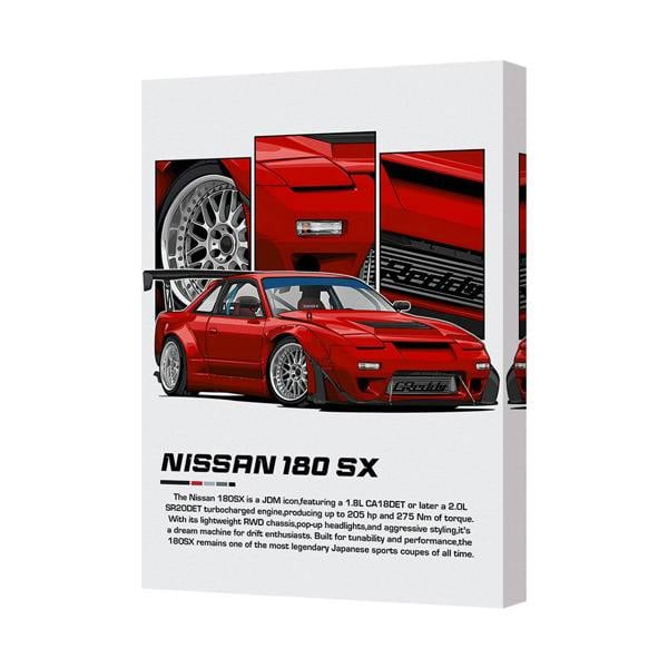 Benjamin Tate Design Red Nissan 180SX Canvas Art Print Modern Wall Decor