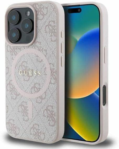 Guess Leather 4G Ring Classic Logo Hardcase with MagSafe for iphone 16 Pro 6.3" Pink- GUHMP16LG4GFRP