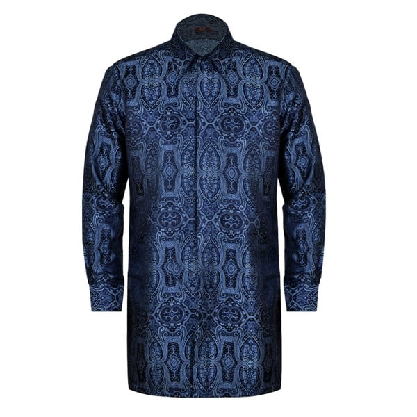 Floral Jacquard Tunic Shirt - Men's elegant tunic with intricate floral pattern and relaxed fit.