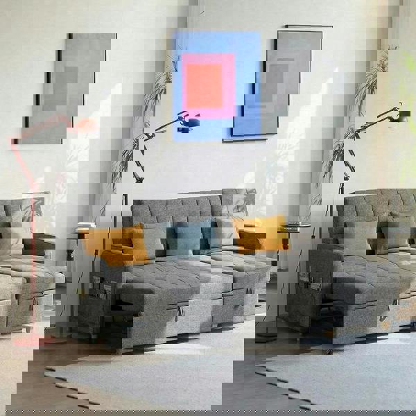 Weilai Concept ML203 Three Seater Sofa Bed, L Shape Sofa Bed With Storage, Linen