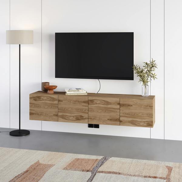 Decortie Daroca Floating Wall-Mounted TV Unit up to 65-Inch TVs 180cm(W) Soft-Close 4 Doors TV Cabinet for Living Room
