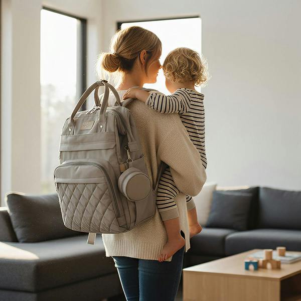 Anysort Grey Mommy Diaper Bag With Changing Pad Maternity Backpack for Moms