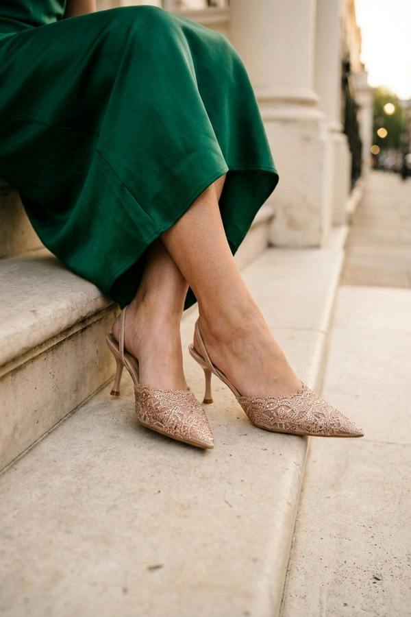 ikrush Genevieve Embellished Lace Mesh Pointed Heels