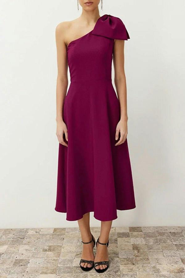 WOVCOR A-Line Elegant Woven Evening Gown with Bow Detail