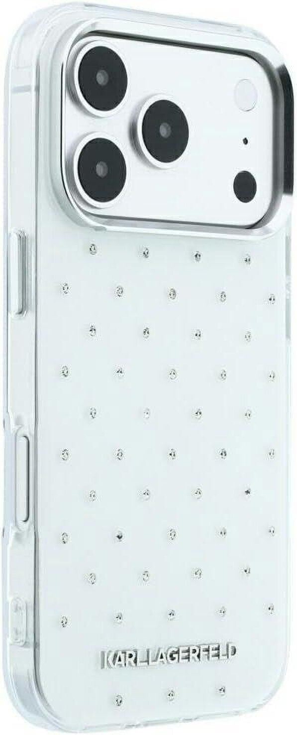 Karl Lagerfeld IML Rhinestones Allover and Electroplated Logo Case for iPhone 17/18 Pro 6.3" White - KLHCP18L6HCRDKLH