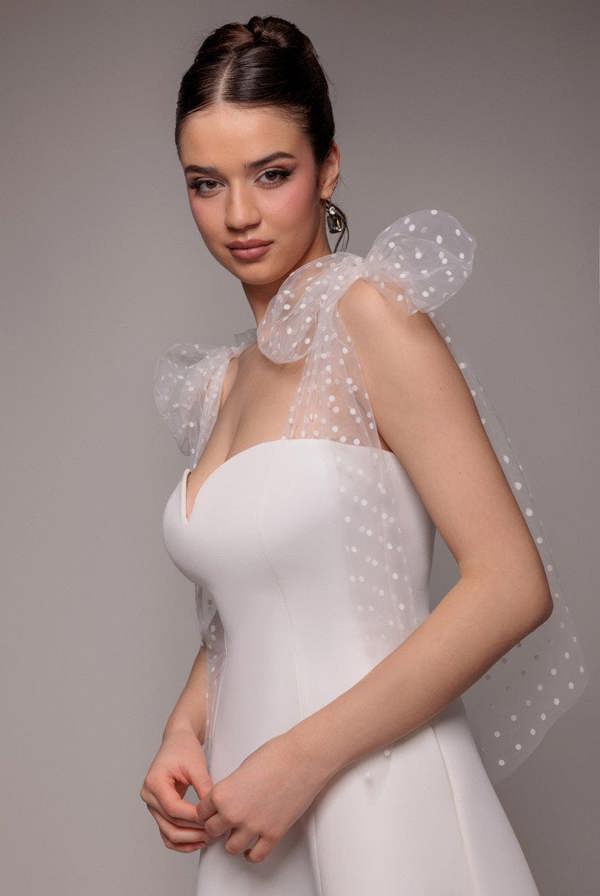 Scuba & Polka Mesh Bella Bow Multiway A-Line Midi Dress - White DR4877