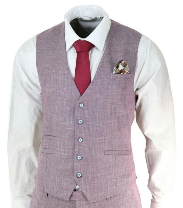 House of Cavani Mens 3 Piece Blush Pink Linen Summer Spring Classic Suit