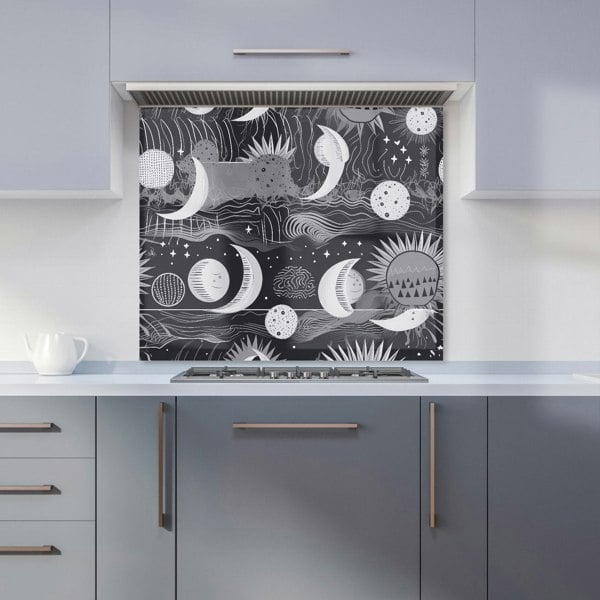 Warren Reed - Designer Abstract Black White Moon and Sun Kitchen Splashback