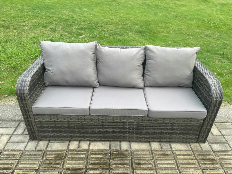 Fimous 8 Seater PE Rattan Garden Furniture Patio Set, Reclining Chair, Love Sofa, 2 Seater Sofa, Dining Table, Big Footstool, 2 Side Tables, Grey
