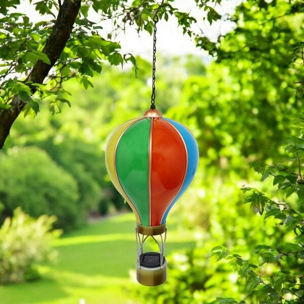 EDH Door Hardware Large Rainbow Solar Hot Air Balloon – Outdoor Hanging LED Light for Garden, Patio & Porch Décor (55cm x 20cm x 20cm)