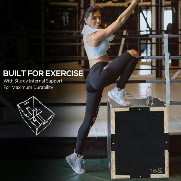 Multi-Faceted Jump Box, Wooden Step Up Box, for Home, Gym, Exercise, Black