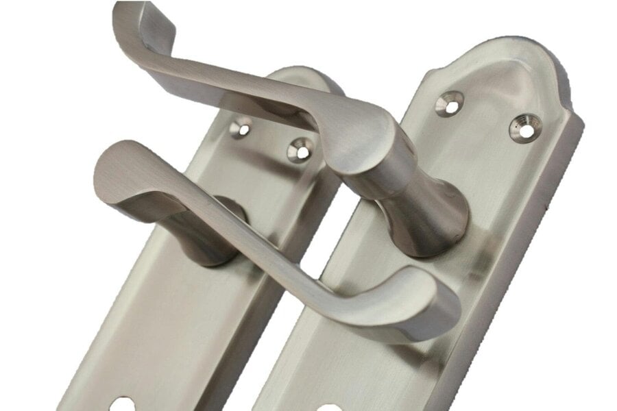 EDH Door Hardware Satin Nickel Door Handles - Askworth Internal Door Handles with Bathroom Sash