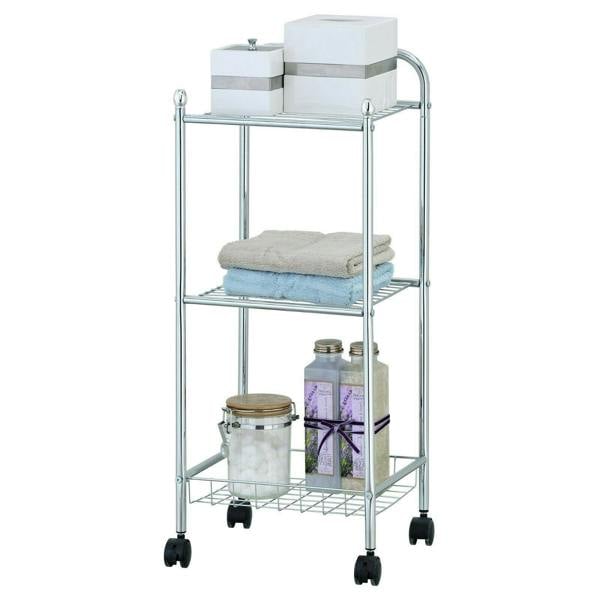 WALPLUS Wayar 3-Tier Tray Shelf with Casters, Chrome perfect for organized storage and display - WS17321