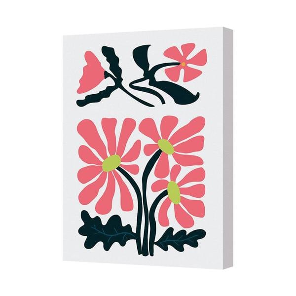 Benjamin Tate Design Pink Floral Canvas Art Print With Bold Green Centers And Dark Stems