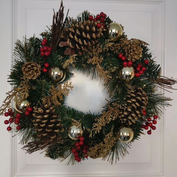Samuel Alexander 40cm Gold Dressed Christmas Wreath, Baubles, Pinecones and Berries