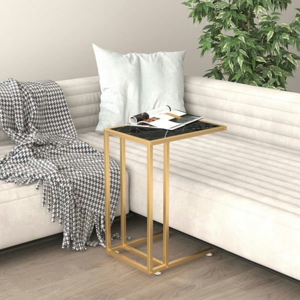 Berkfield Computer Side Table Black Marble 50x35x65 cm Tempered Glass