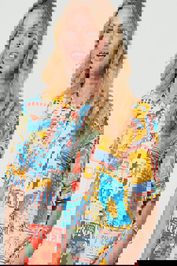 Orange | Printed Short Sleeve Curve Hem Shirt
