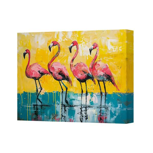Benjamin Tate Design Flamingos On Yellow And Blue Abstract Canvas Wall Art