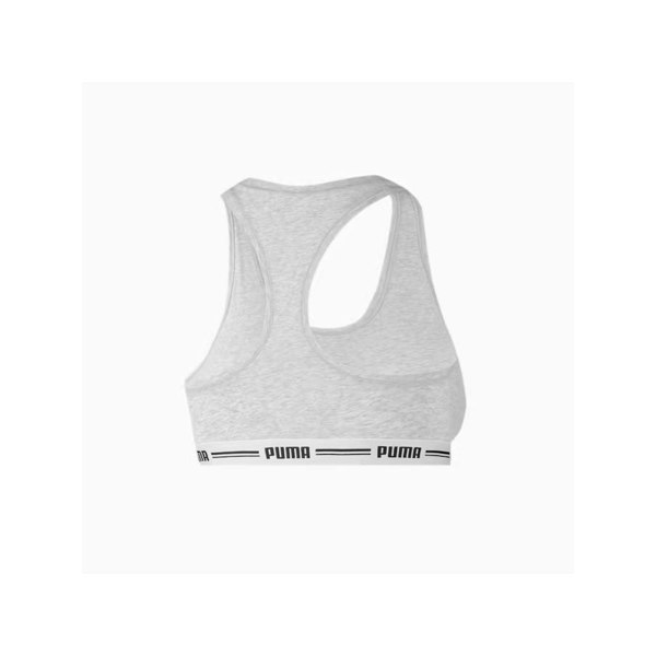 Puma Striped Logo Racerback Bra Top, Grey Melange