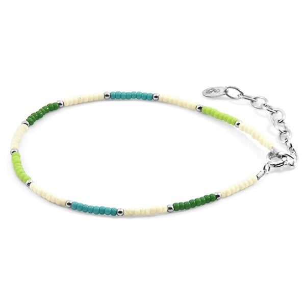 Anchor & Crew Green - Off White Zoey Silver and Miyoko Glass Bracelet