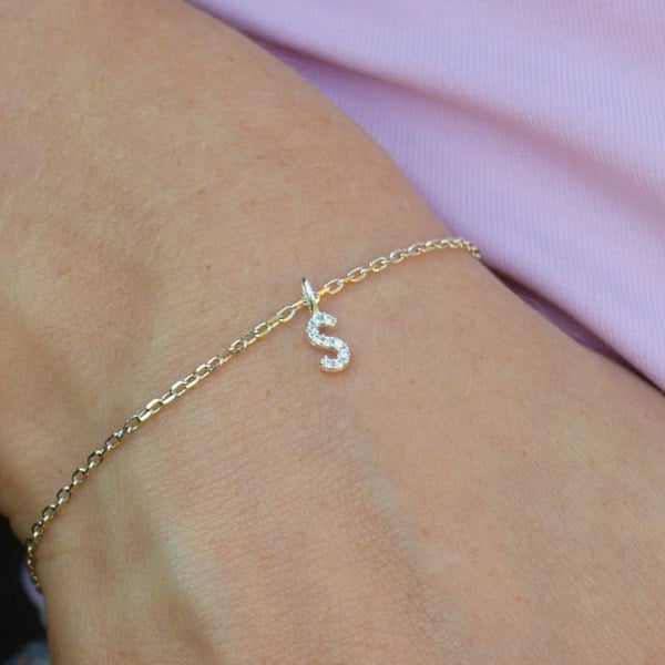 Mylee London Crystal Initial Dainty Chain Bracelet