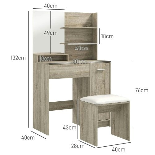 Wyld Haus Marini Wood Effect Dressing Table And Stool Set With Storage