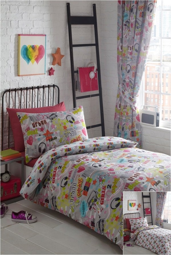 HomeSpace Direct Dance Crew Multi Duvet Cover Set Reverisble Urban Graffiti Bedding