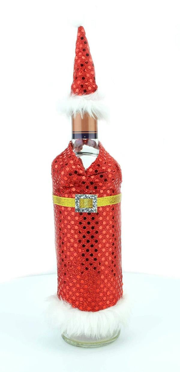 1 Pack Christmas Mrs Claus Wine Bottle Cover Sequin Novelty Festive Table Decoration image 1