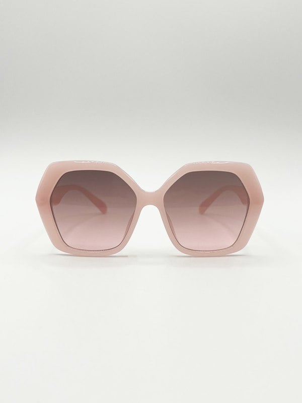 SVNX Oversized Rounded Angular Sunglasses in Pink
