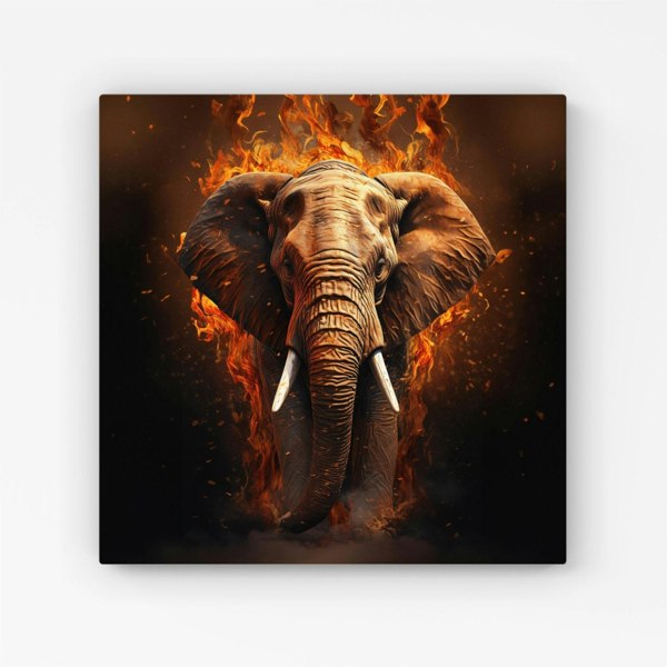 Warren Reed Splashart Elephant and fire Canvas