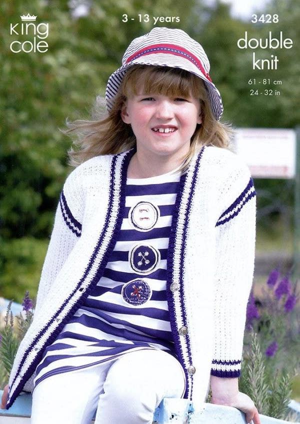 King Cole Smooth Knitting Pattern 3428, Waistcoats, Cardigans for Kids, 3 - 13 Years - Intermediate