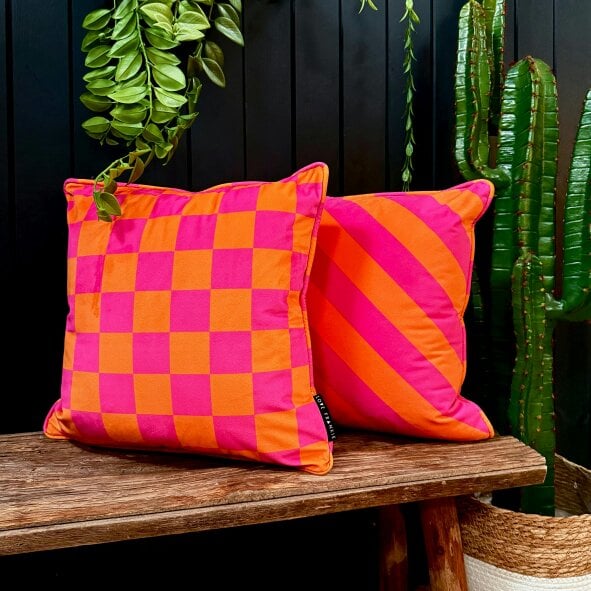 Love Frankie Tutti Frutti Reversible Checkmate & Helter Skelter Cushion