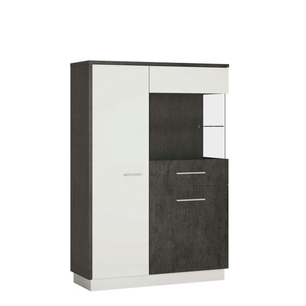 Wyld Haus Nantes Grey and White Low Glazed Display Cabinet Right Hand with Closed Storage