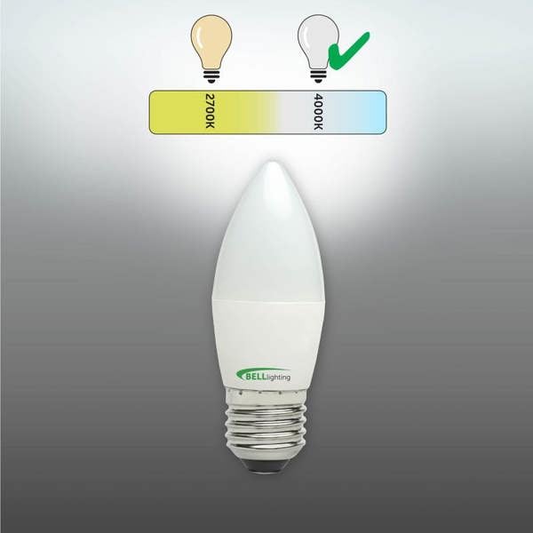 BELL Lighting E27 Candle Opal Dimmable Bulbs 4.7W 470lm , Energy Saving 40W Equivalent ,Natural White 4000K Screw