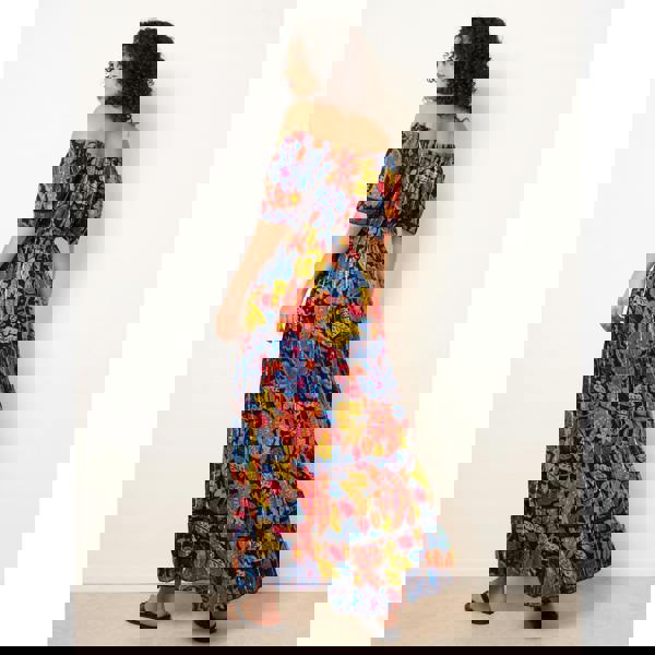 Blue Vanilla Bardot Tassel Tie Tiered Maxi Dress