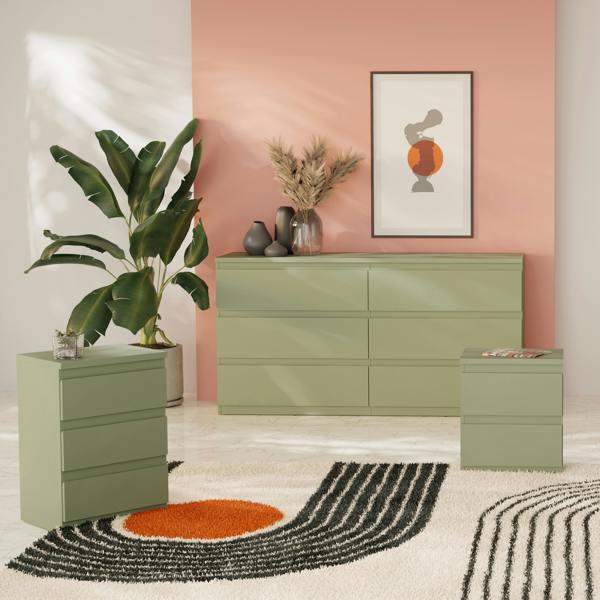 Furniture To Go Edmore 3 Drawer Bedside Chest in Sage Green
