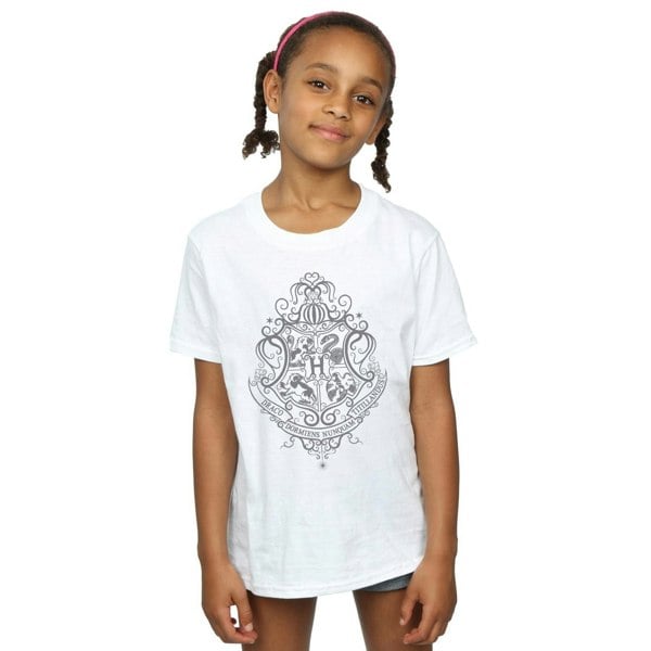 Harry Potter Girls Hogwarts Draco Dormiens Crest Cotton T-Shirt - White