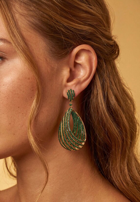 Latelita Vortex Teardrop Earrings Emerald Green Gold