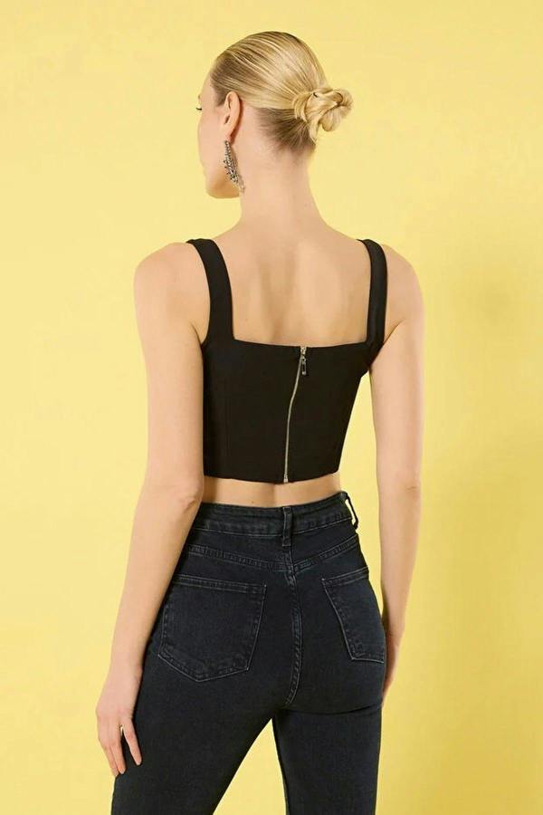WOVCOR Crop Lace Detail Woven Elegant Bustier