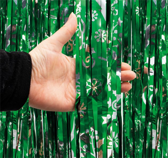 Cheetah Christmas Reindeer Tinsel Curtain 3M x 1M Green